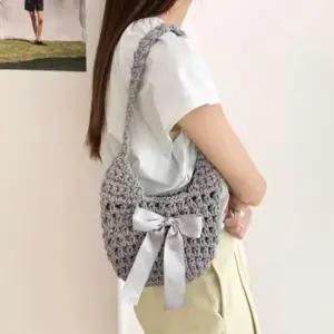 [패션] 여성 리본 니트토트백 미니 핸드백 짜임 숄더 토트백
