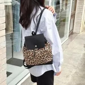 여성 레오파드 패턴 무늬 니트 미니 백팩 미니백