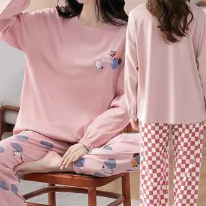 [로즈엘리]4컬러 여성 꿀잠세트 도트체크 긴팔 시보리바지 파자마 투피스 잠옷세트 2026