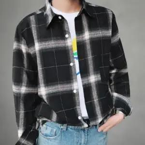 [옷자락]남성 일상용 빈티지 체크 원주머니 루즈핏 셔츠