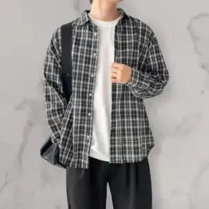 [옷자락]남성 스트리트패션 컬러 배색 체크 넉넉한 핏 셔츠