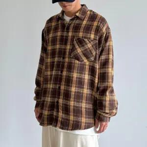 [옷자락]남자 울남방 맥시 오버핏 배색 가을 긴팔 체크 셔츠