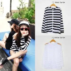 커버업 스트라이프 후드 집업 블랙