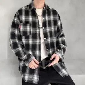 [옷자락]남녀공용 캐주얼 원포켓 루즈핏 체크 셔츠