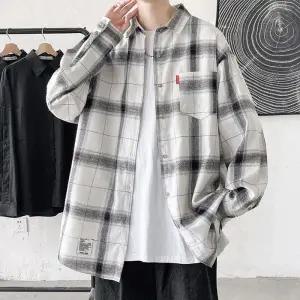 [옷자락]남녀공용 캐주얼 원포켓 루즈핏 체크 남방 셔츠