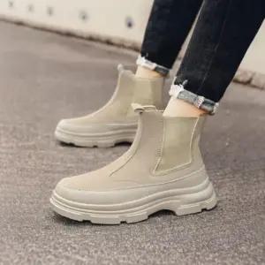 [옷자락]남성 심플 퍼 레더 앵클 워커 스티치 부츠