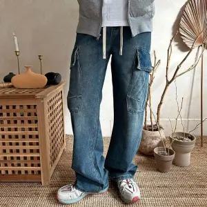 [옷자락]남자 빅카고 와이드핏 워싱 밴딩 코튼 가을 청바지