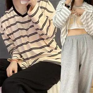 [로즈엘리]3컬러 여성 브라캡 단가라 긴팔+긴바지 파자마 투피스 잠옷세트 2026