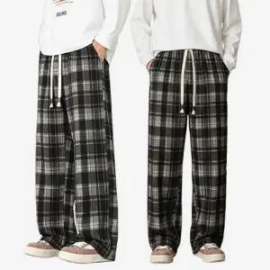 [아이에스이랩]봄 가을 겨울 체크 와이드 밴딩팬츠 I4PM083
