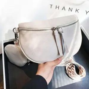 [패션] 가죽 크로스백 파우치 스트랩 가방 선물 아이보리