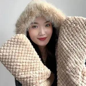 [패션] 머플러 후드 베이지 일체형 후드머플러 후드숄머플러