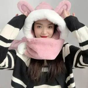 [패션] 후드 핑크 머플러 일체형 후드숄머플러 후드머플러