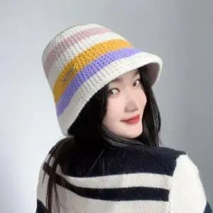 [패션] 버킷햇 니트 레인보우 벙거지모자 화이트