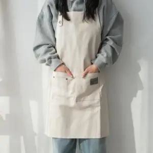 [Deco] 베이지 해피니 다용도 썸띵 앞치마 면혼방 앞치마 포켓