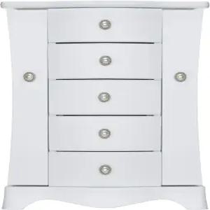 RR 라운드 리치 디자인 주얼리 박스 - 4개의 서랍 정리함과 내장 목걸이 캐러셀 및 대형 미러 화이트가