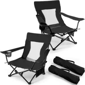 조이페어 비치 캠핑 의자 2팩 야외 접이식 잔디 낚시용 팔걸이가 있는 튼튼한 휴대용 스포츠 파티오 컵