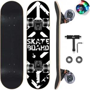 초보자 청소년 성인을 위한 다채로운 깜빡이는 바퀴가 있는 GIEU 스케이트보드 완전 표준 9겹 캐나다