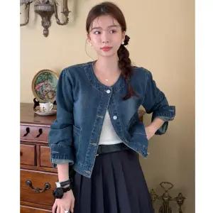 솔저스여사친 데님 가을 빈티지 메탈 라운드 쇼트 코트 긴팔 싱글 OPH3