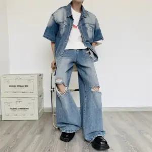 토르 남성 청 캐주얼 여름 투피스 세트 워싱 OPH2