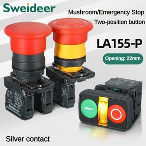 XB4 22mm 비상 정지 버튼 스위치, 라이트 기능이 있는 이중 순간 작동 자동 리셋 버섯형 전원 푸시 10A