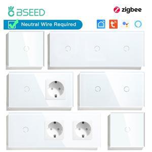 BSEED Zigbee 123Gang 터치 라이트 스위치 123Way Tuya 스마트 라이프 Alice App 제어 플러스 일반 EU 소켓