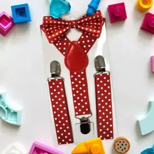 어린이 멜빵 레드 땡땡이