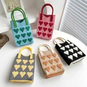 [콩심팥심]하트장식 니트짜임 토트 크로스백 토트백 소지품가방