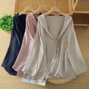 스트레인지 여사친 캐주얼 데일리룩 티 후드 코튼 린넨 가벼운 스트랩 빅사이즈 자외선 차단 상의 애니 KUK