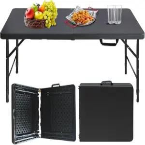 캠프 파티 주방 실내 야외용 ICSPOID 휴대용 플라스틱 접이식 테이블 4피트/6피트/8피트 헤비 듀티 화이트