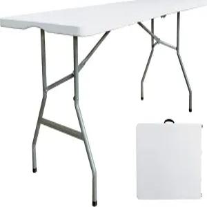 JingPieCle 6피트 접이식 테이블 휴대용 손잡이와 하프 디자인의 플라스틱 피크닉 실내 실외용 72인치