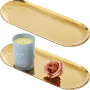 2팩 골드 장식 트레이 화장대용 욕실 배니티 스테인리스 스틸 주얼리 접시 화장품 정리함 향수 링 키 캔들