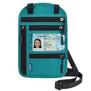 여행용 푸우직시 여권 홀더, RFID 파우치 넥 지갑, 여성 및 남성용 방수 레이크 블루