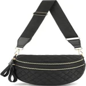 여성용 후이레오 범백 퀼트 나일론 크로스바디 숄더백 큰 벨트 지갑 패니 팩(블랙)