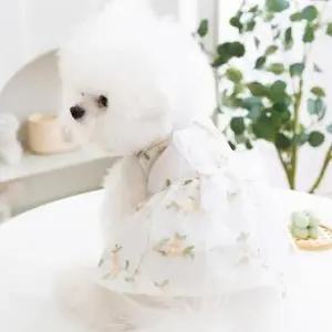 [JED] 애견옷 애견 리본 꽃자수 드레스