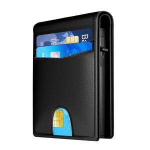 남성용 QLD 지갑 - RFID 차단 [기능 및 실용] 바이폴드 슬림 미니멀리스트 신용카드 홀더 팝업 메탈 케이스, 캐시 슬롯, ID 창이 있는 프론트 포켓, 기프트 박스(BLACK)