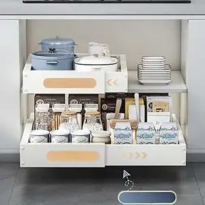 무타공 4면 확장형 길이조절 슬라이딩 레일 선반 스토리지 수납정리 냄비수납 싱크대정리