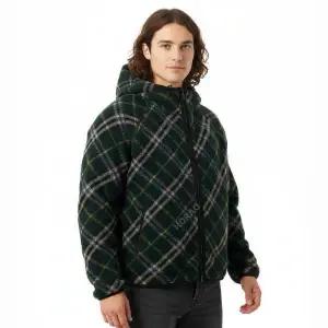 Check pattern wool blend hooded jacket (8091468) (체크 패턴 울 블렌드 후드 재킷)