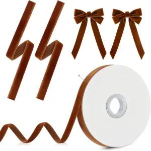 선물 포장용 브라운 벨벳 리본 3/8인치 x 10야드 꽃다발 공예품 인사말 결혼 파티 장식 크리스마스