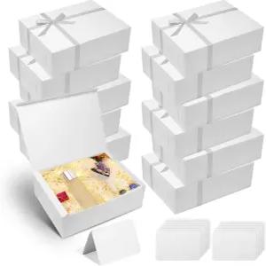 뚜껑이 있는 12개의 대형 흰색 선물 상자 리본이 달린 12x9x4인치 접이식 포장 파티용 발렌타인데이 결혼식