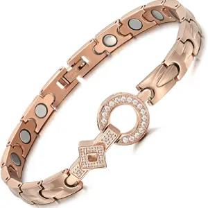 레인소 우아한 여성용 스테인리스 스틸 마그네틱 팔찌 3500 가우스 선물 상자 조절 가능