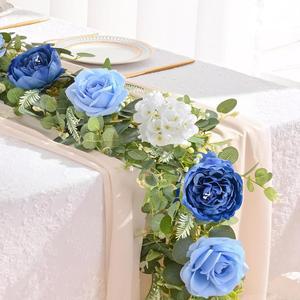 8M 6피트 작약 플로럴 유칼립투스 리얼 터치 페이크 화환 조화 덩굴 로즈 블루 걸이