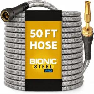 바이오닉 스틸 PRO 50피트 금속 정원 호스 노즐 포함 헤비 듀티 304 스테인리스 만든 워터 유연하고 가벼운