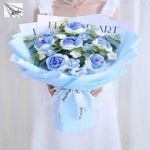 뜨개질 뜨개꽃 학예회 장미 완제품 기념일 꽃다발