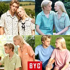 BYC 외 커플 잠옷 세트 봄 여름 순면 쿨 냉감 인견 모달 반팔 긴팔 5부 파자마 홈웨어 바지 원피스 냉장고 시원한 체크 상하 하의 성인 주니어 남성 남자 여자 여성 빅사이즈 110