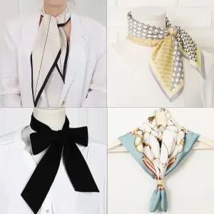 2026이쁜 봄 쁘띠스카프 반다나 타이 실크 스카프링 선물 여성 레이스 미니 면