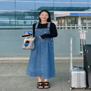 MADE 피넛진 셔링 멜빵 롱 원피스 (2color)