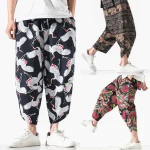 남자 와이드 배기 팬츠 8부 린넨 여름 바지 빅사이즈