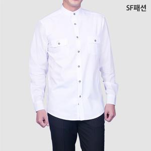 남성 차이나카라 화이트 슬림핏 긴팔 셔츠 남방 와이셔츠 데일리 유니폼