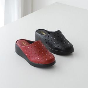 [프롬슈] 중년여성 통굽 진주장식 발편한 할머니 슬리퍼