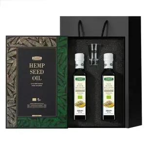 [선물세트]르반테 유기농 대마종자유 250ml 2병 선물세트 + 오일잔,블랙쇼핑백